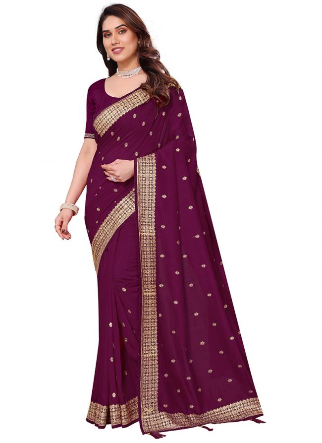 Vichitra Blooming Rani Wedding Wear Zari Work Saree